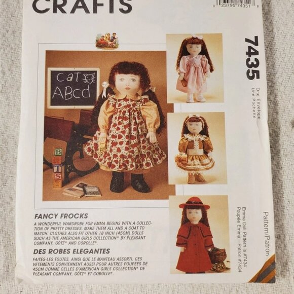 McCall's Crafts 7435 Sewing Patterns 18" Doll Clothes Fancy Frocks - Picture 2 of 2